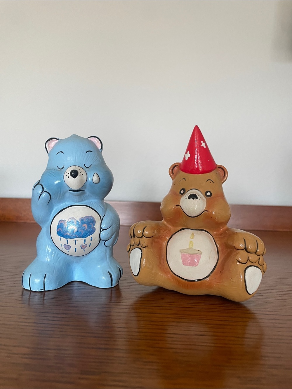 Vintage Care Bears Handpainted ceramics 1984 signed Birthday and Grumpy Bear